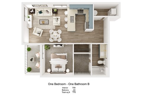 a floor plan of one bedroom with one bathroom